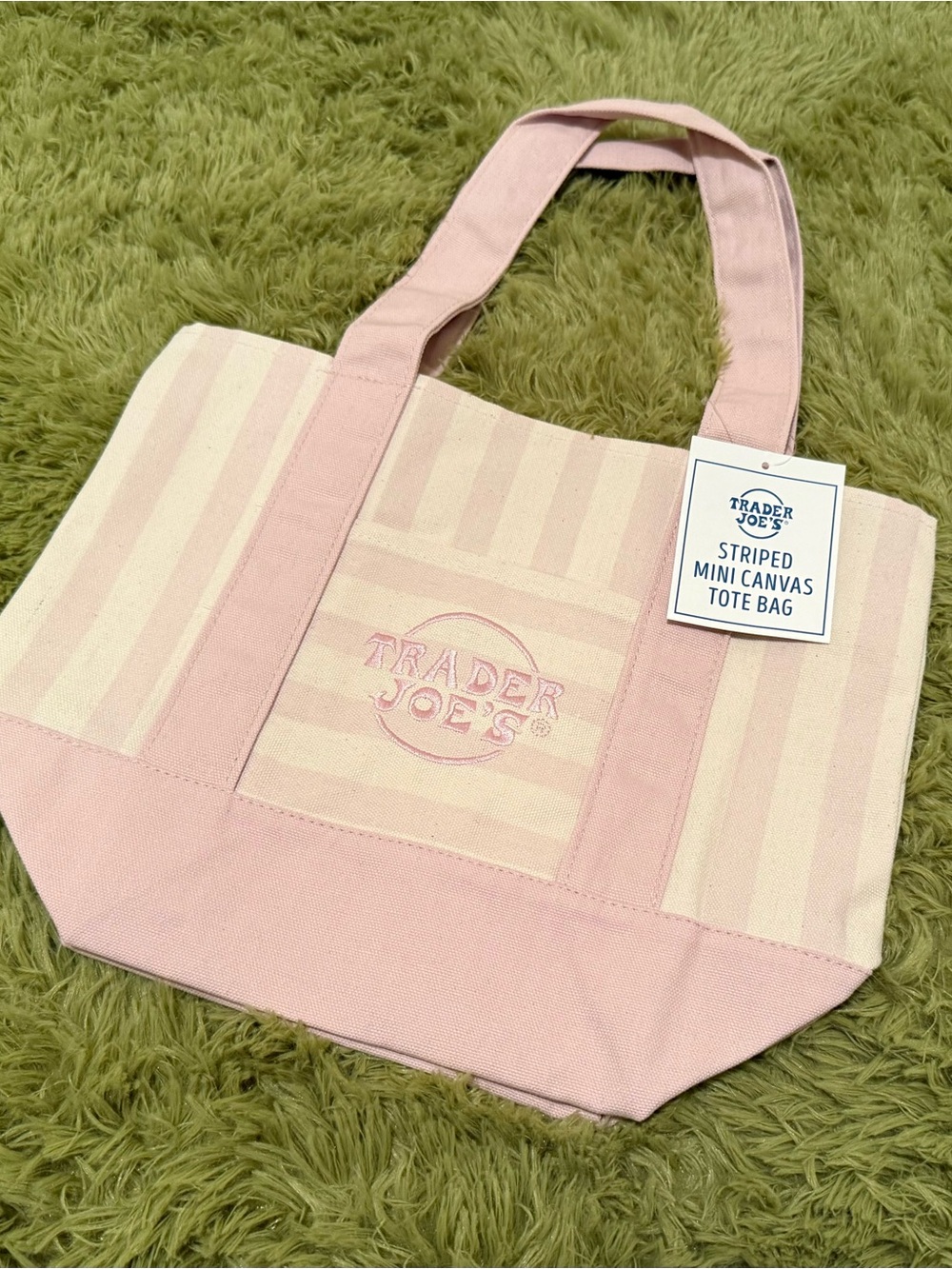 Trader Joe’s Pink Striped Mini Canvas Tote Bag NWT 🌸